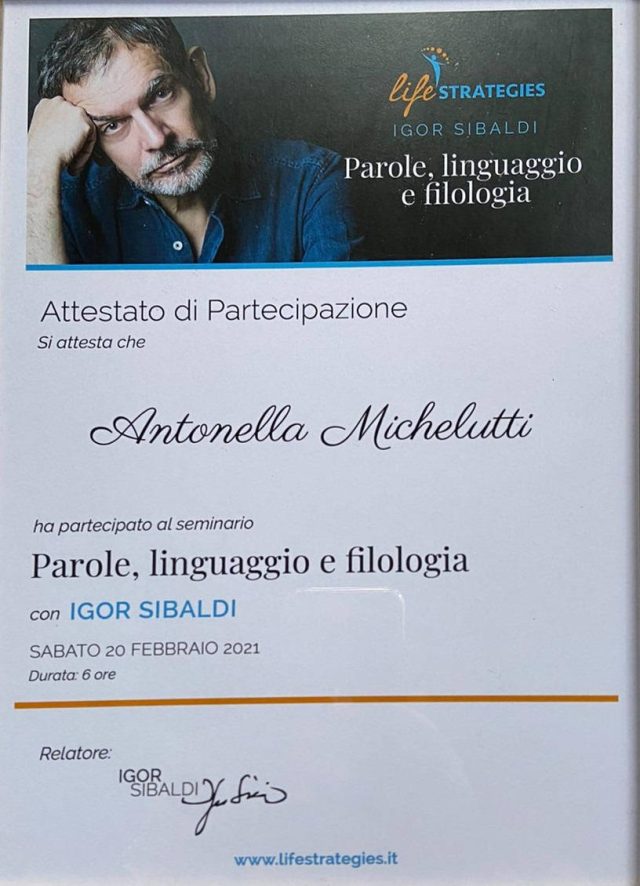 attestato Igor Sibaldi_ Parole linguaggio e filosofia